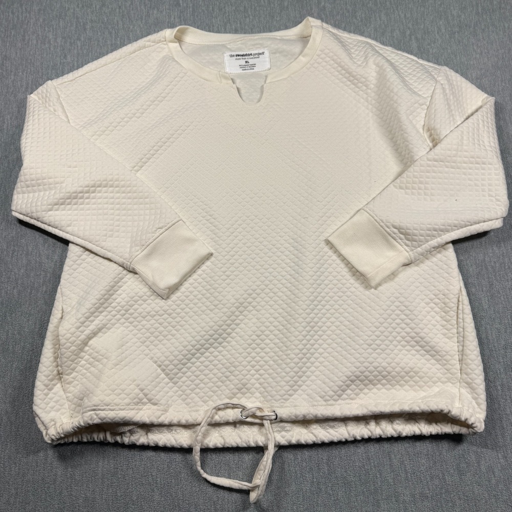 The Sweatshirt Project Top Womens XL Ivory Quilted Pullover Notch Neck Athletic